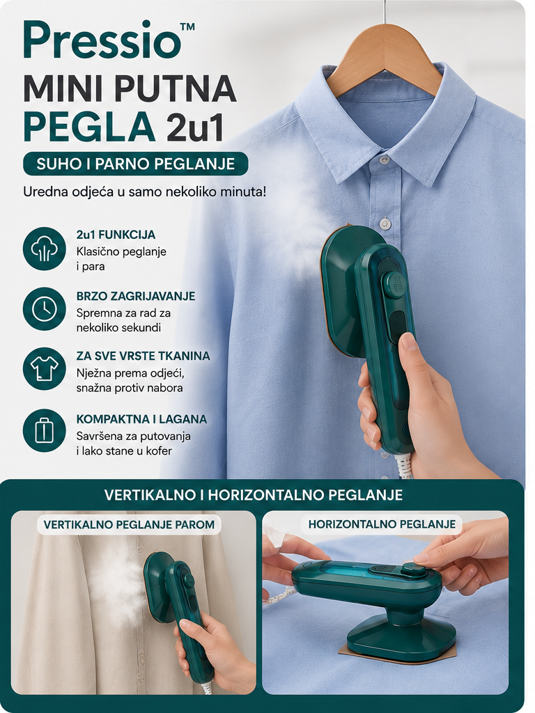 Pressio™ Mini Putna Pegla 2u1 – Uredna odjeća gdje god da krenete