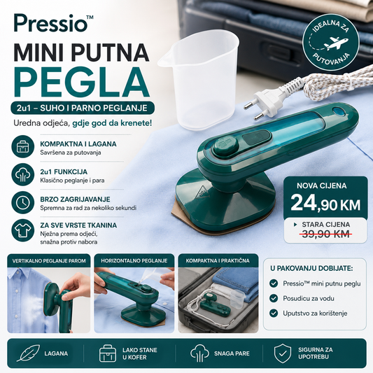 Pressio™ Mini Putna Pegla 2u1 – Uredna odjeća gdje god da krenete