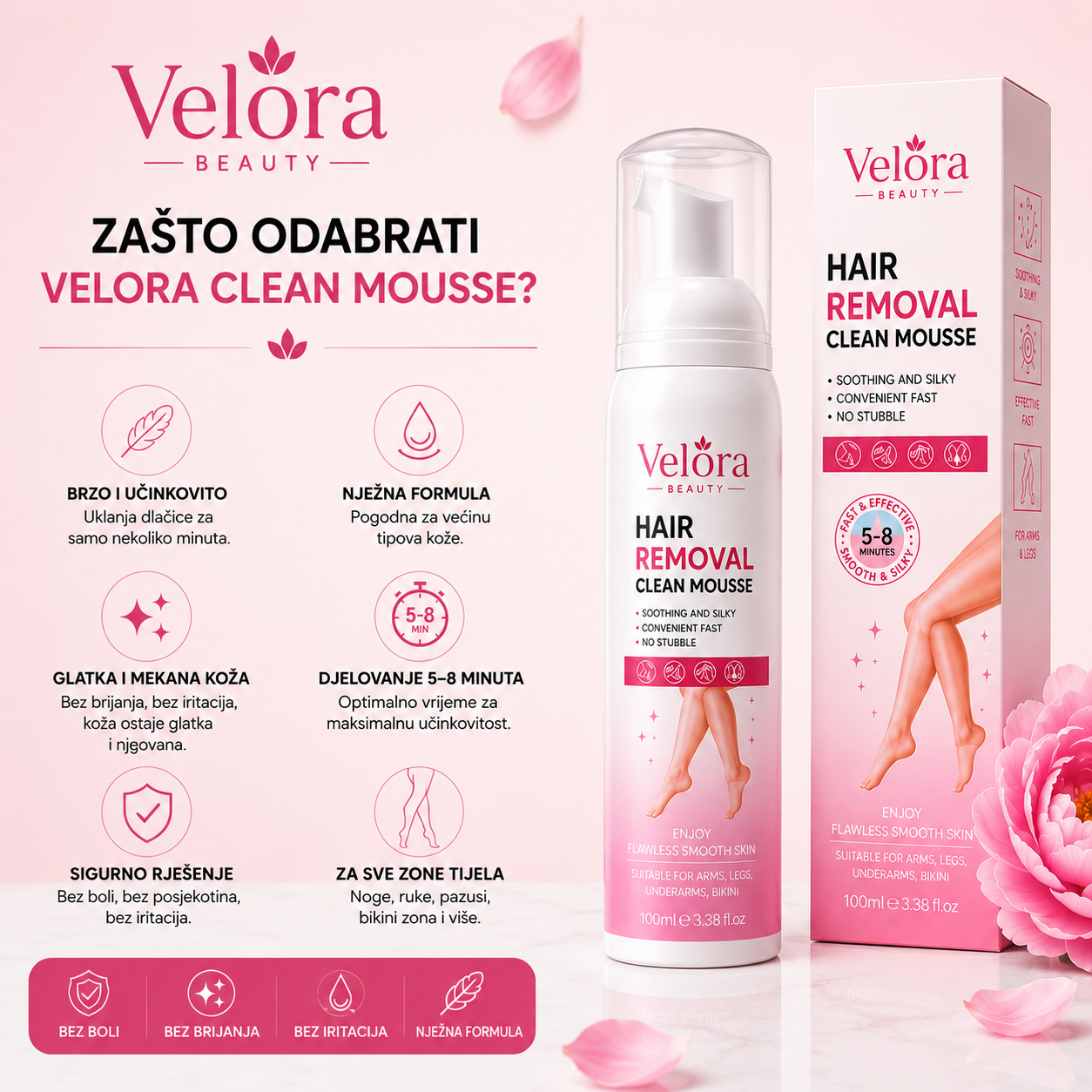 Velora Beauty™ Hair Removal Mousse-Pjena za brzo uklanjanje dlačica | 100 ml
