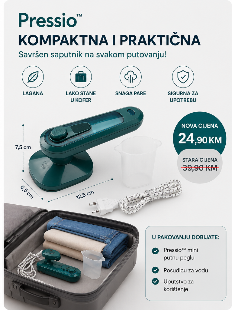 Pressio™ Mini Putna Pegla 2u1 – Uredna odjeća gdje god da krenete